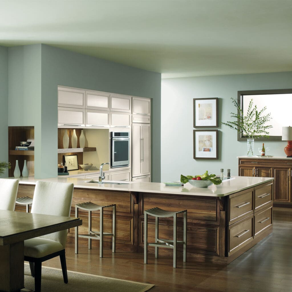 Omega Teal & Wood Kitchen Cabinets