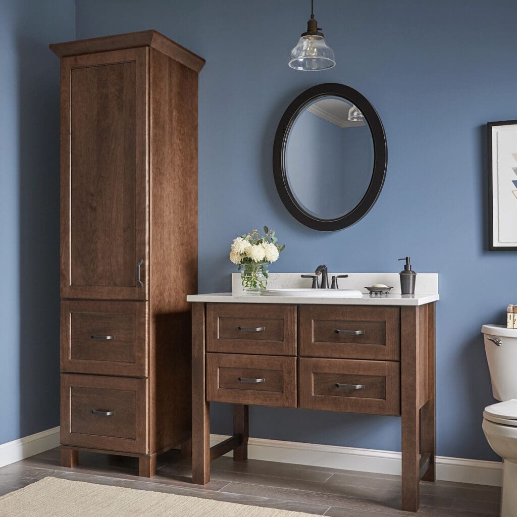 Yorktowne Brown Wood Blue Bathroom Cabinet SQ