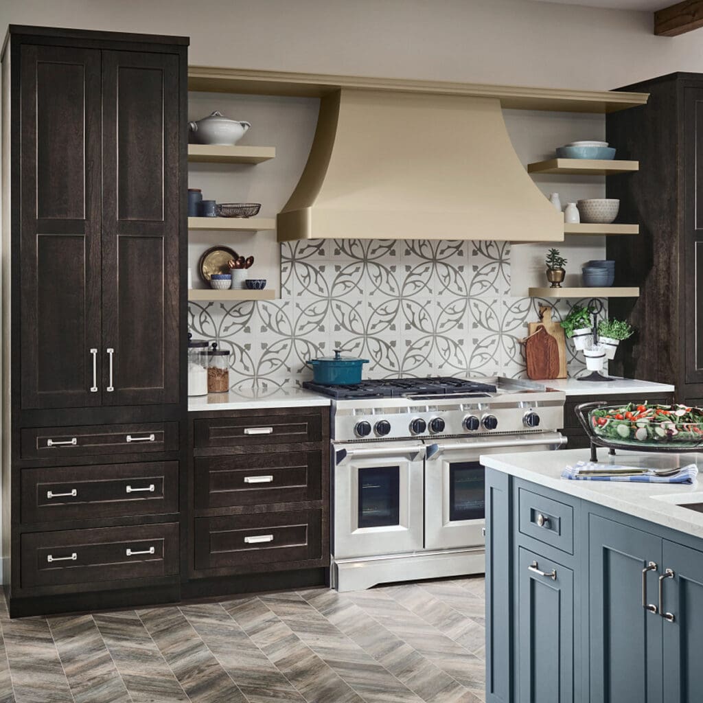 Yorktowne Dark Wood & Blue Kitchen Cabinet Traditional SQ