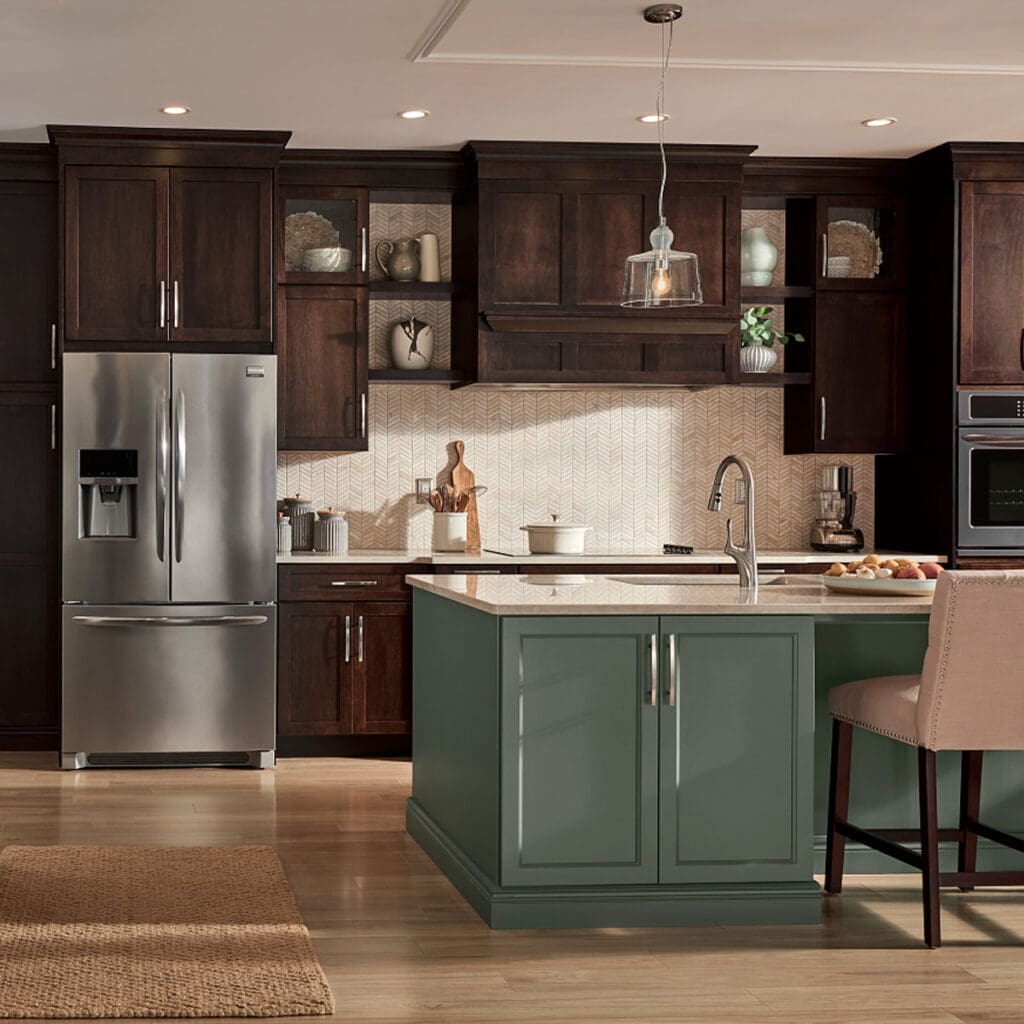 Yorktowne Dark Wood & Green Kitchen Cabinet SQ