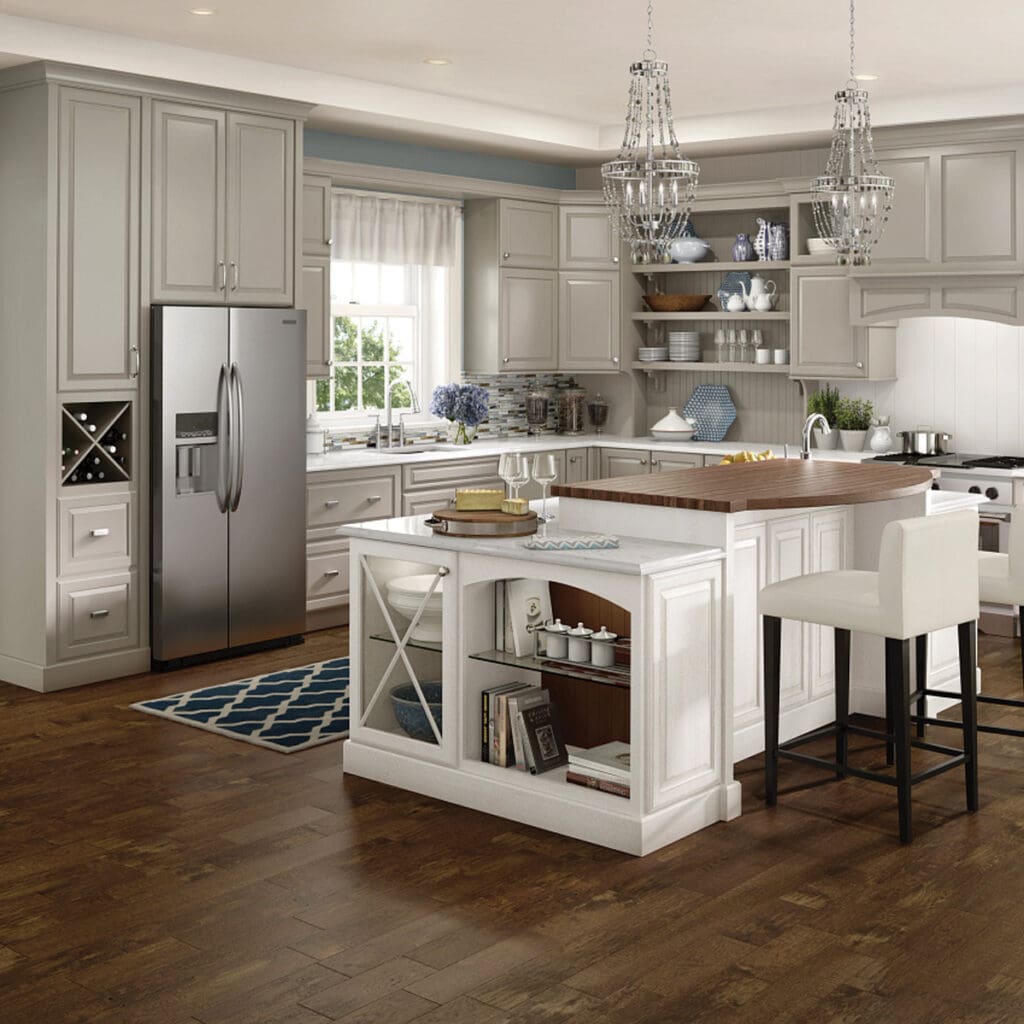 Yorktowne Grey and White Kitchen Cabinets Traditional SQ